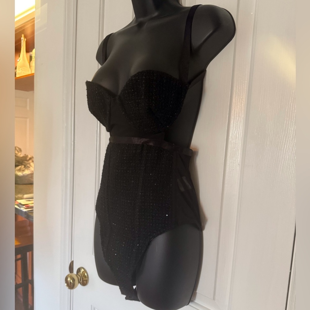 “GCDS” Bangon Sequin Tweed & Mesh Bustier Bodysuit - Picture 9 of 16